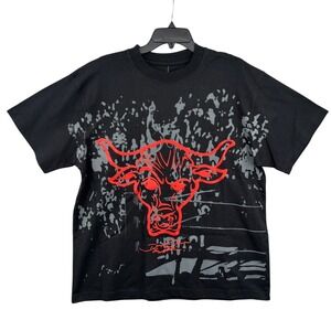WWE T-Shirt Mens M Black Red The Rock Brahma Bull Graphic NWT